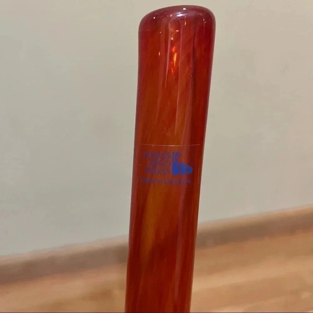 Vilniaus Stiklo Studija Art Glass Tall Vase Lithuania EUC Gorgeous Red Orange - Picture 9 of 9